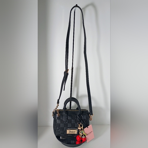 Juicy Couture Miss Independent Black Checker Mini Satchel with Cherry Charm - Picture 2 of 13